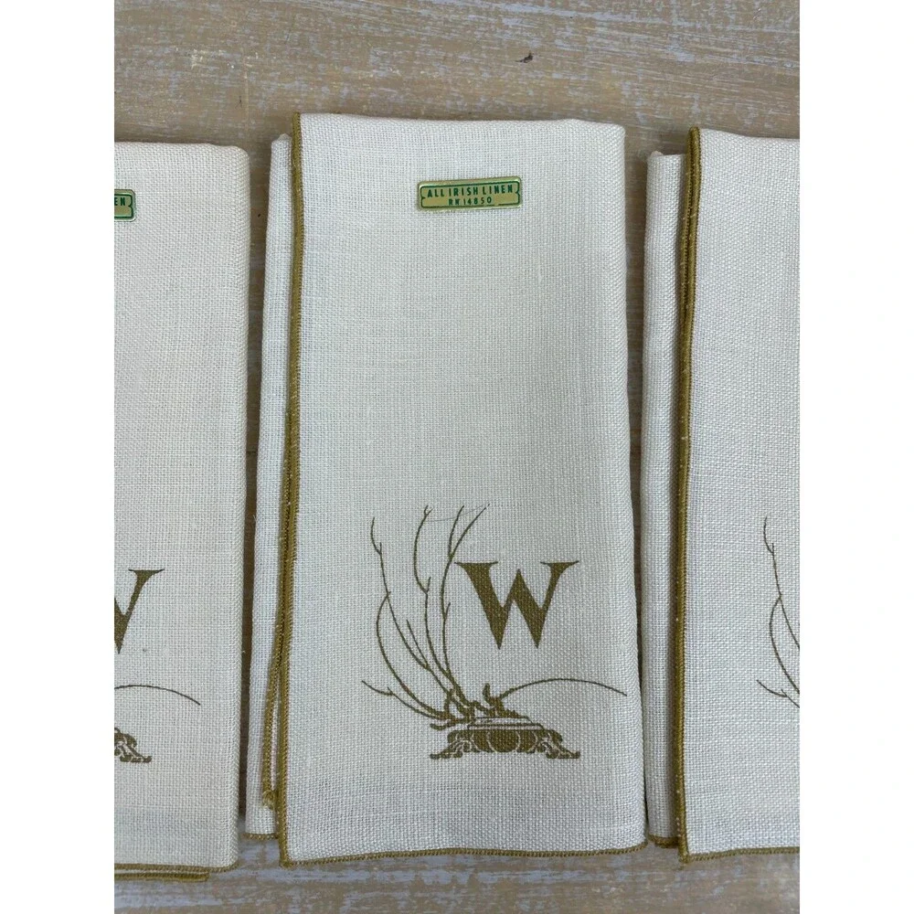 All Irish Linen Napkins Printed Monogrammed “W” Set of 4 14